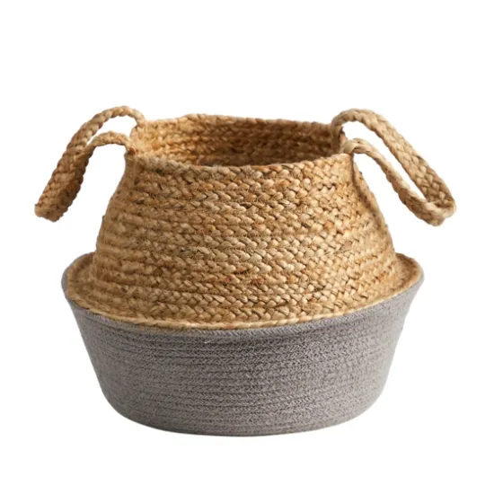 Natural And Gray Woven Jute Planter Basket-Kirkland's Home Online