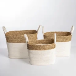 Natural And White Woven Baskets, Set Of 3-Kirkland's Home Cheap