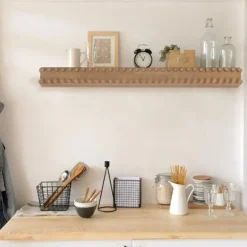 Natural Beaded Wood Large Floating Shelf-Kirkland's Home Online