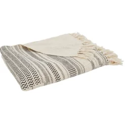 Natural Block Print Throw With Fringe-Kirkland's Home Sale