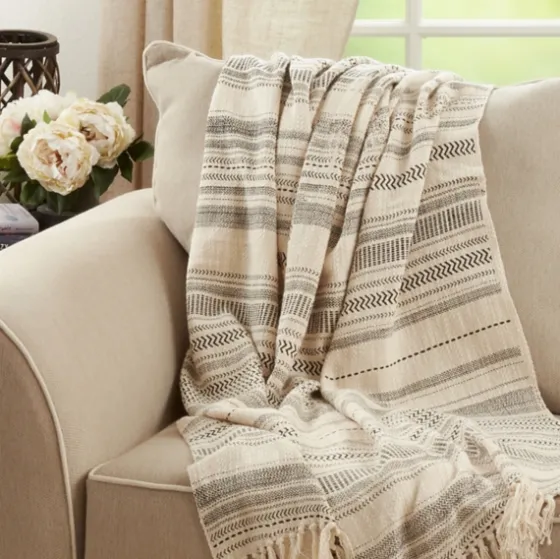 Natural Block Print Throw With Fringe-Kirkland's Home Sale