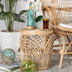 Natural Boho Rattan Weave Accent Table-Kirkland's Home Online
