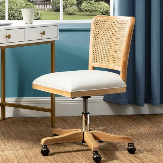 Natural Cane Back Linen Office Chair-Kirkland's Home Cheap