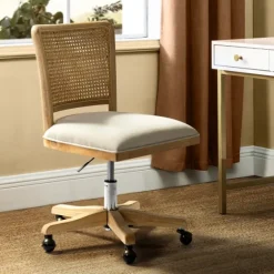 Natural Cane Back Suede Office Chair-Kirkland's Home Cheap