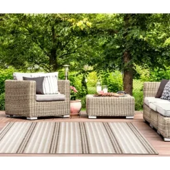 Natural Canva Striped Outdoor Area Rug, 4X7-Kirkland's Home Outlet