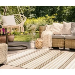 Natural Canva Striped Outdoor Area Rug, 4X7-Kirkland's Home Outlet