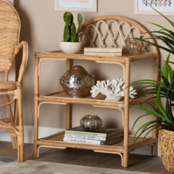 Natural Curled Rattan 3-Tiered Bookcase-Kirkland's Home New