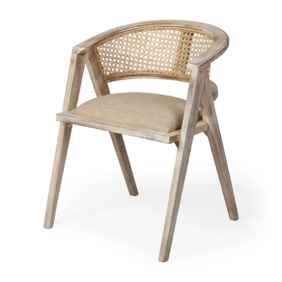 Natural Curved Rat And Linen Dining Chair-Kirkland's Home Clearance