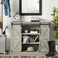 Natural Farmhouse Sliding Door Cabinet-Kirkland's Home Cheap