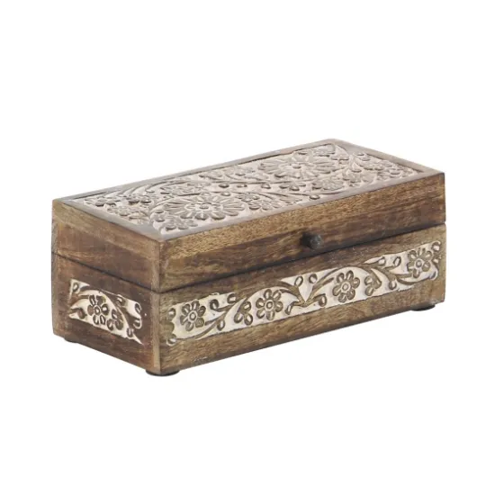 Natural Floral Carved Wood Boxes, Set Of 3-Kirkland's Home Cheap