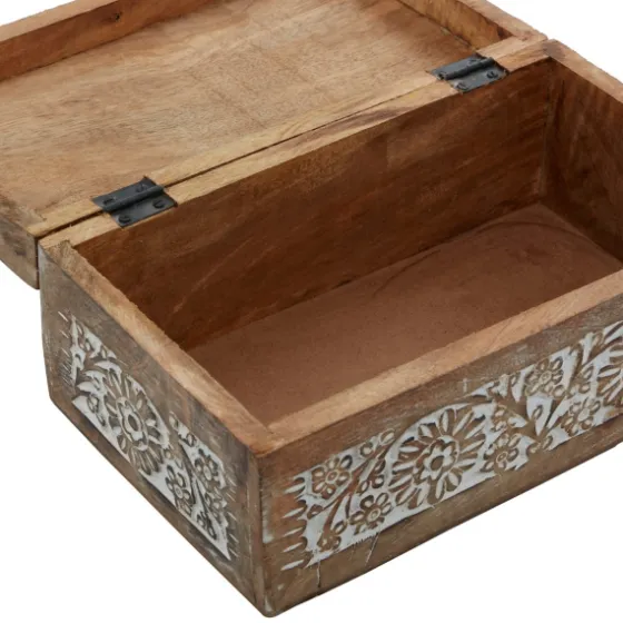 Natural Floral Carved Wood Boxes, Set Of 3-Kirkland's Home Cheap