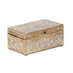 Natural Floral Carved Wood Boxes, Set Of 3-Kirkland's Home Cheap