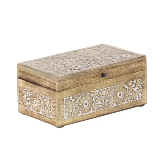 Natural Floral Carved Wood Boxes, Set Of 3-Kirkland's Home Cheap