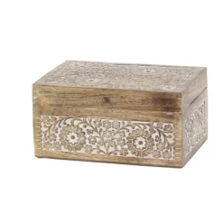 Natural Floral Carved Wood Boxes, Set Of 3-Kirkland's Home Cheap