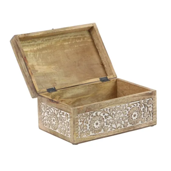 Natural Floral Carved Wood Boxes, Set Of 3-Kirkland's Home Cheap