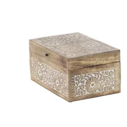 Natural Floral Carved Wood Boxes, Set Of 3-Kirkland's Home Cheap