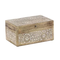 Natural Floral Carved Wood Boxes, Set Of 3-Kirkland's Home Cheap