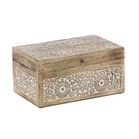 Natural Floral Carved Wood Boxes, Set Of 3-Kirkland's Home Cheap