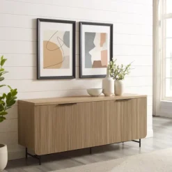 Natural Fluted Wood 4-Door Scandinavian Cabinet-Kirkland's Home Shop