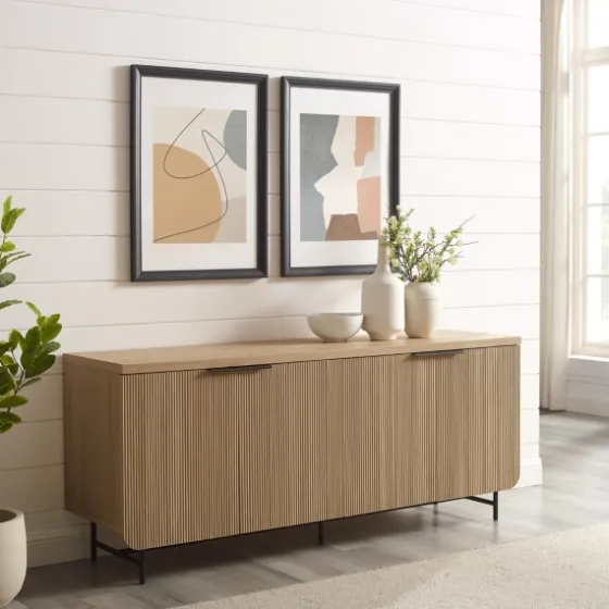 Natural Fluted Wood 4-Door Scandinavian Cabinet-Kirkland's Home Shop