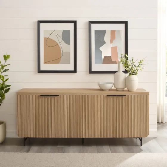 Natural Fluted Wood 4-Door Scandinavian Cabinet-Kirkland's Home Shop