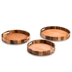 Natural Grain Acacia Wood 3-Pc. Tray Set-Kirkland's Home Store