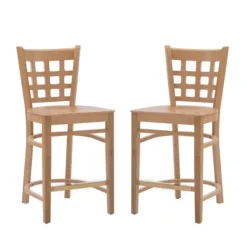 Natural Grid Back Wood Counter Stools, Set Of 2-Kirkland's Home New