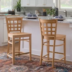 Natural Grid Back Wood Counter Stools, Set Of 2-Kirkland's Home New