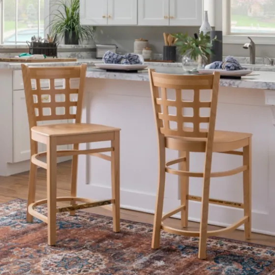 Natural Grid Back Wood Counter Stools, Set Of 2-Kirkland's Home New