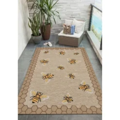 Natural Honeycomb & Bees Outdoor Accent Rug-Kirkland's Home Clearance