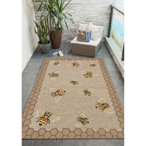 Natural Honeycomb & Bees Outdoor Accent Rug-Kirkland's Home Clearance