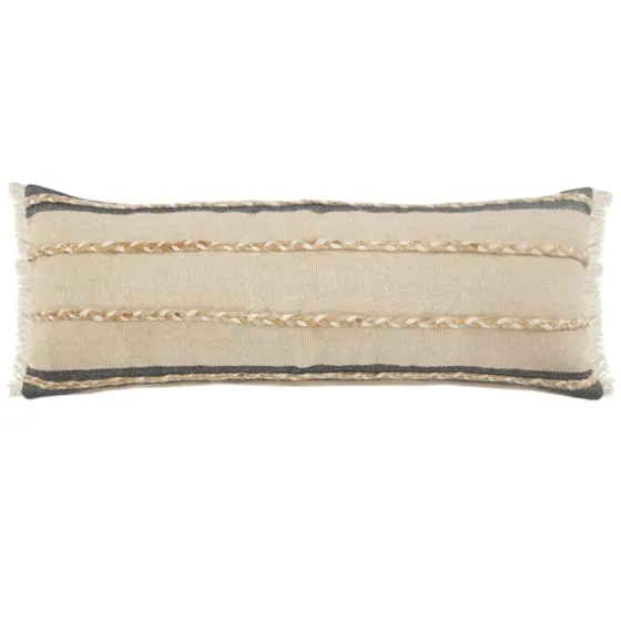 Natural Jute Braided Stripe Lumbar Pillow-Kirkland's Home Fashion