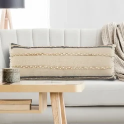 Natural Jute Braided Stripe Lumbar Pillow-Kirkland's Home Fashion