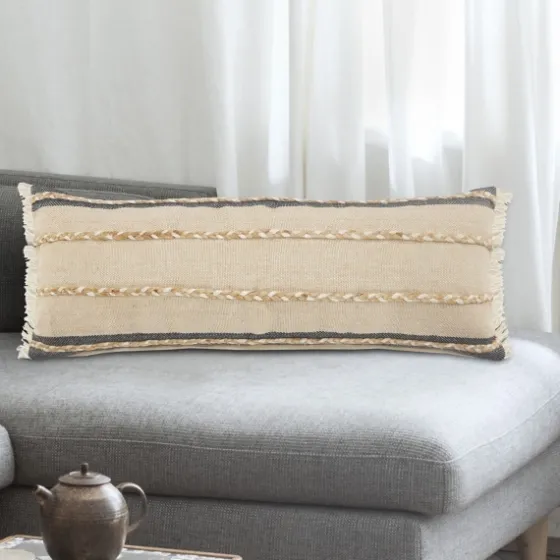 Natural Jute Braided Stripe Lumbar Pillow-Kirkland's Home Fashion