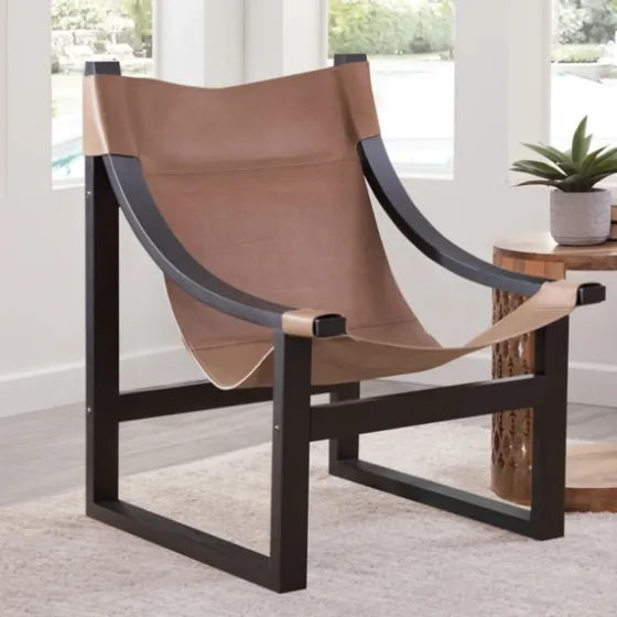 Natural Leather And Black Wood Sling Accent Chair-Kirkland's Home Cheap