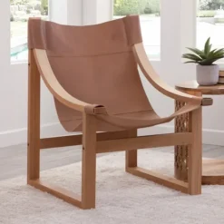 Natural Leather And Wood Sling Accent Chair-Kirkland's Home Sale