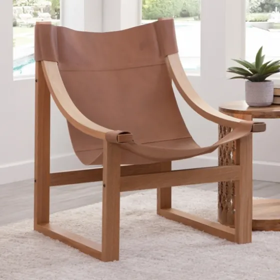 Natural Leather And Wood Sling Accent Chair-Kirkland's Home Sale