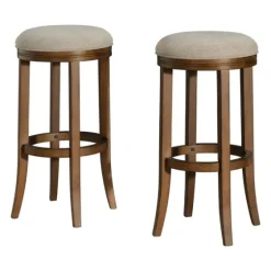 Natural Linen And Wood Bar Stools, Set Of 2-Kirkland's Home Cheap