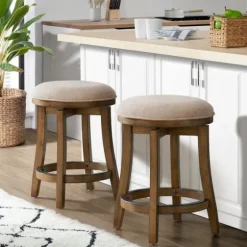 Natural Linen Barrel Base Swivel Counter Stool Set-Kirkland's Home Store