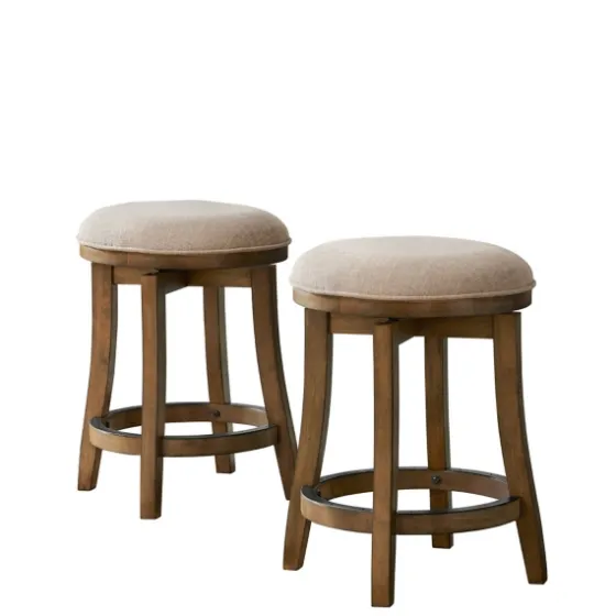 Natural Linen Barrel Base Swivel Counter Stool Set-Kirkland's Home Store