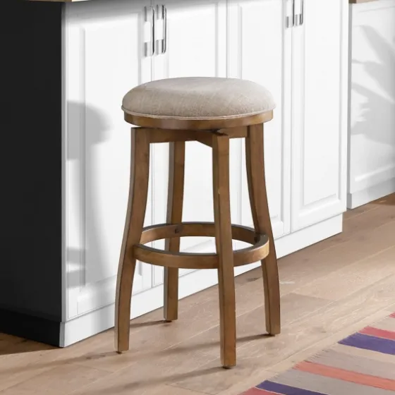 Natural Linen Barrel Base Swivel Bar Stool-Kirkland's Home Flash Sale