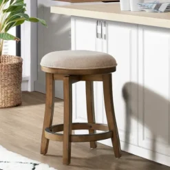 Natural Linen Barrel Base Swivel Counter Stool-Kirkland's Home Shop