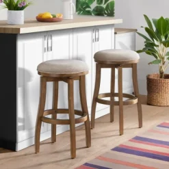 Natural Linen 2-Pc. Barrel Base Bar Stool Set-Kirkland's Home Store