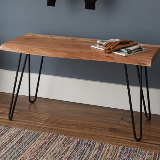 Natural Live Edge Hairpin Legs Bench, 36 In.-Kirkland's Home Discount