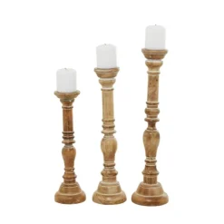 Natural Mango Wood Carved Candle Holders, Set Of 3-Kirkland's Home Cheap