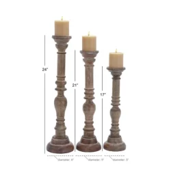 Natural Mango Wood Carved Candle Holders, Set Of 3-Kirkland's Home Cheap