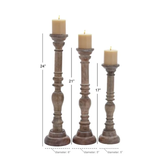 Natural Mango Wood Carved Candle Holders, Set Of 3-Kirkland's Home Cheap