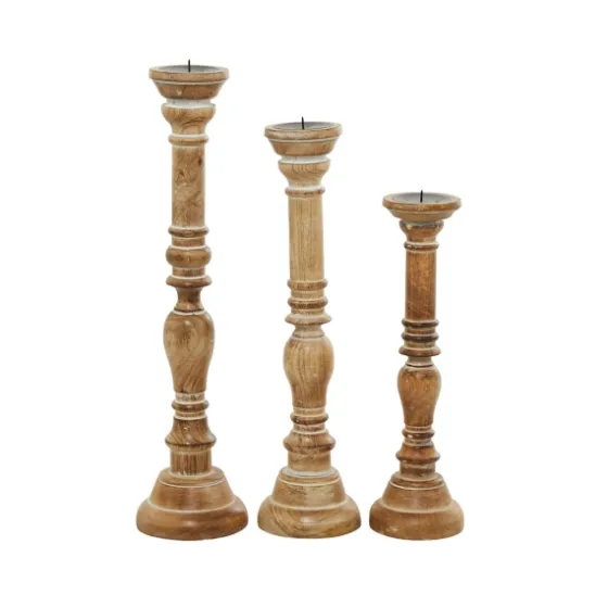Natural Mango Wood Carved Candle Holders, Set Of 3-Kirkland's Home Cheap