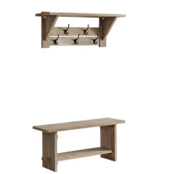 Natural Mango Wood 2-Pc. Wall Hook And Bench Set-Kirkland's Home Sale