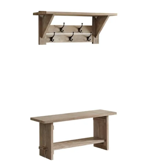 Natural Mango Wood 2-Pc. Wall Hook And Bench Set-Kirkland's Home Sale